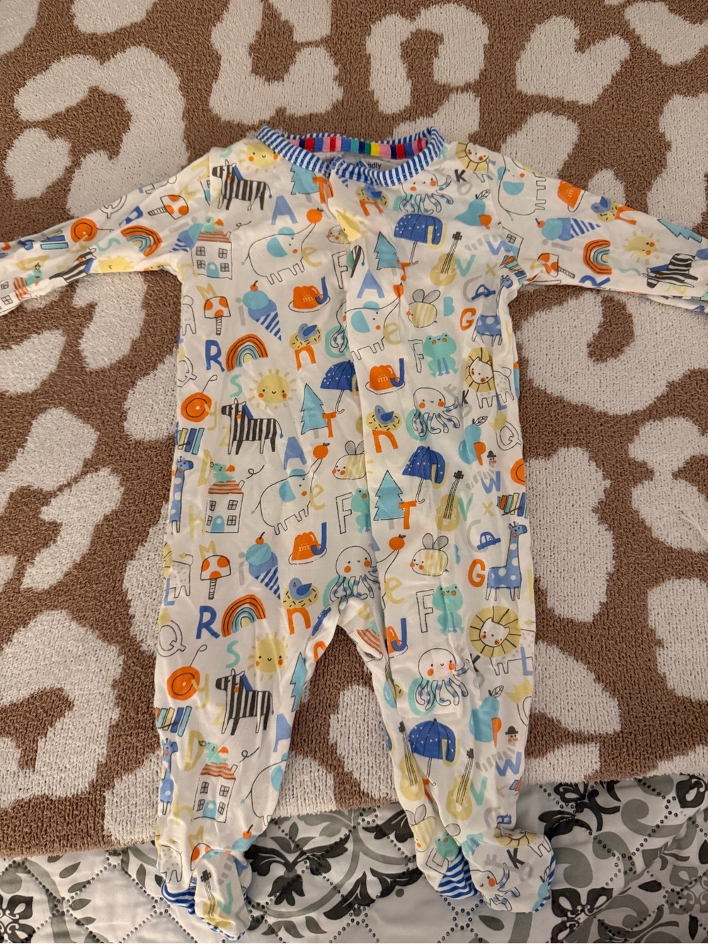Magnetic Me Cream Animal & Alphabet Print One-Piece Pajamas
